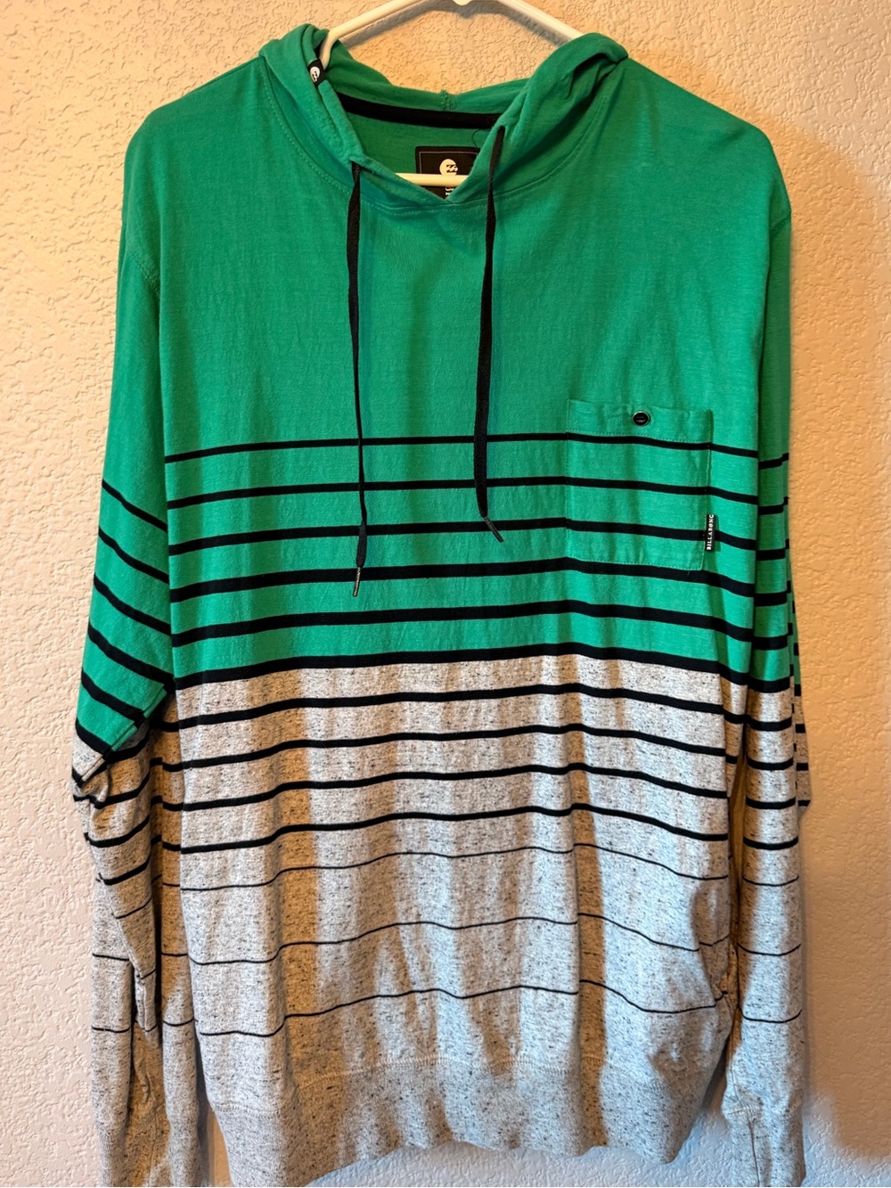 Billabong Green and Gray Striped Hooded Pullover